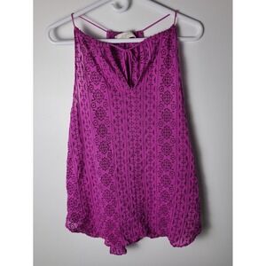 Ann Taylor Loft Med Magenta Purple Embroidered Cotton Gauze Halter Top Boho